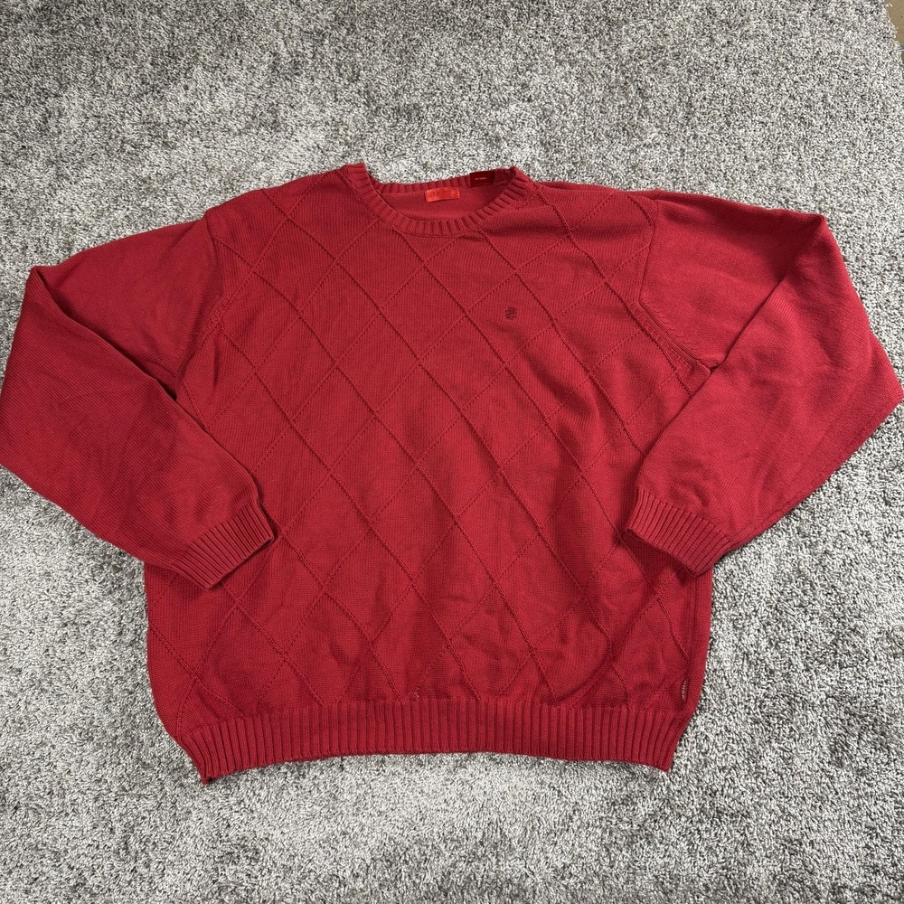 VTG Izod Red Diamond Knit Pullover Sweater Men 2XL Preppy Dark Academia Heritage